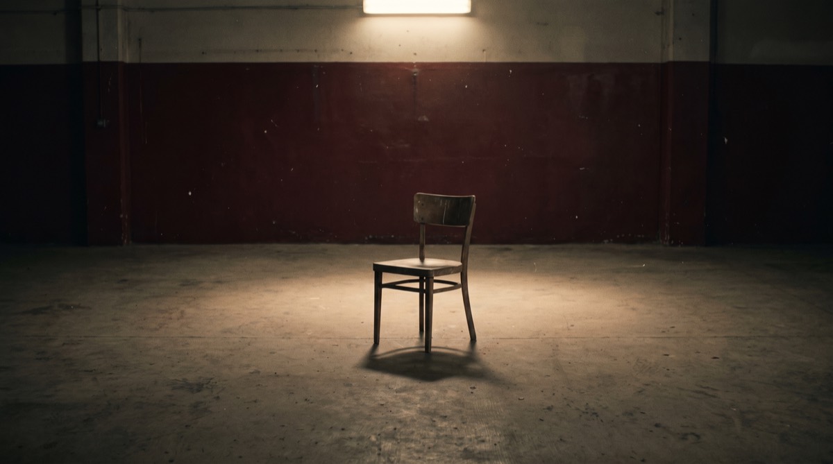An empty chair in a dark room